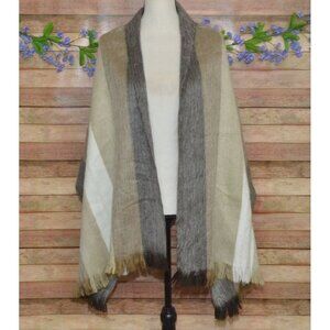 Women's Striped Alpaca Wool Scarf Shawl Size 72 X 24" Neutral Colors So Soft